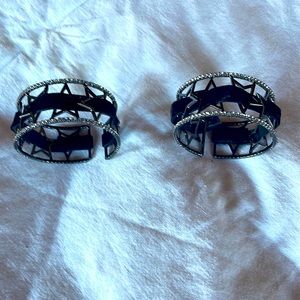 Costume jewelry black cuff bracelets with stars expandable wrist size